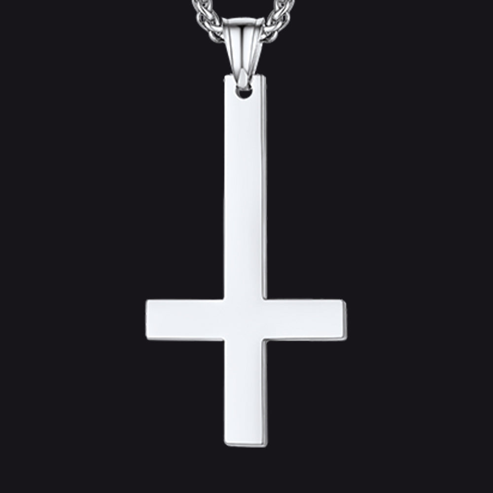 Stainless Steel Inverted Cross Pendant Necklace for Men Women