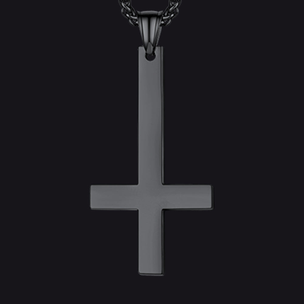 Stainless Steel Inverted Cross Pendant Necklace for Men Women