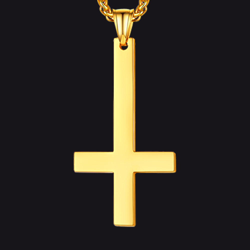 Stainless Steel Inverted Cross Pendant Necklace for Men Women