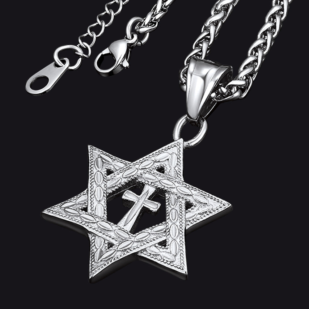 Jewish Star of David Cross Necklace For Men
