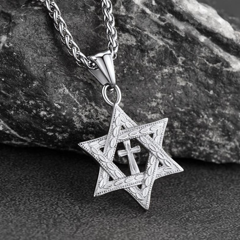 Jewish Star of David Cross Necklace For Men