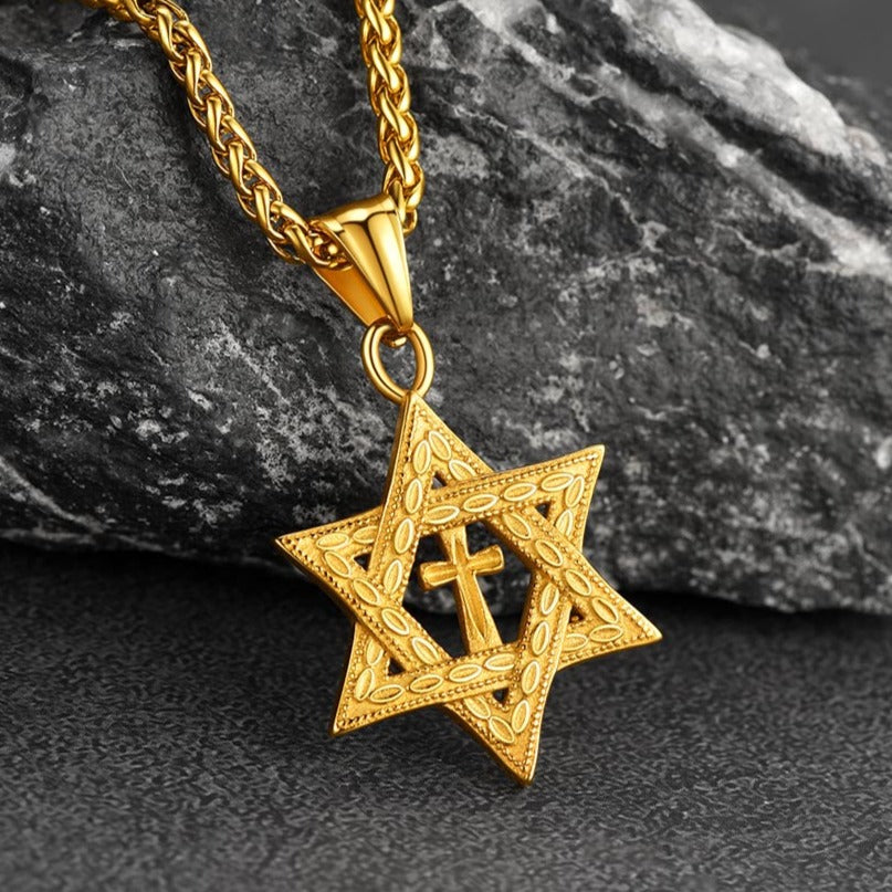 Jewish Star of David Cross Necklace For Men