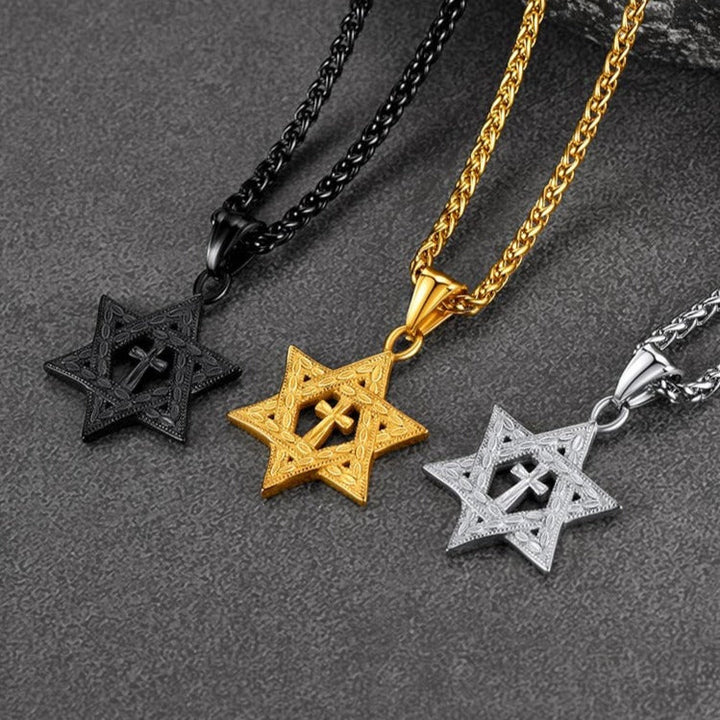 Jewish Star of David Cross Necklace For Men