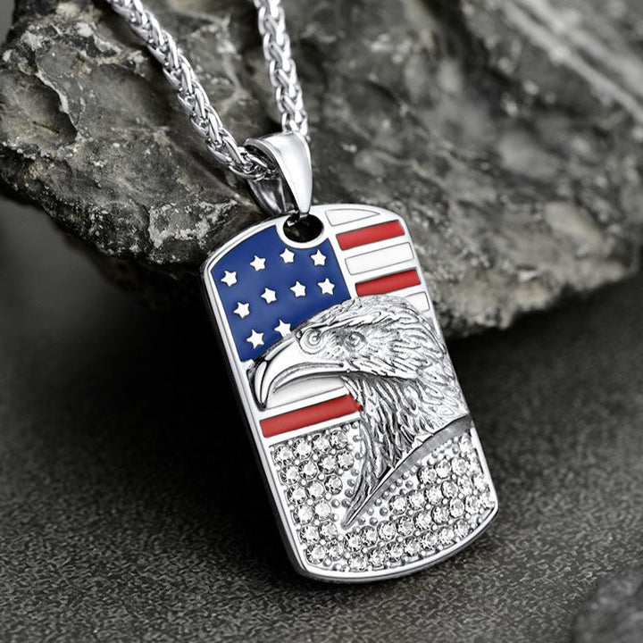 Engraved American Flag Eagle Dog Tag Necklace for Men Women
