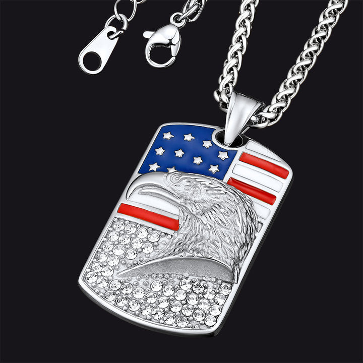Engraved American Flag Eagle Dog Tag Necklace for Men Women