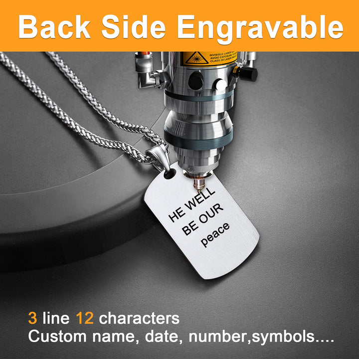 Engraved American Flag Eagle Dog Tag Necklace for Men Women