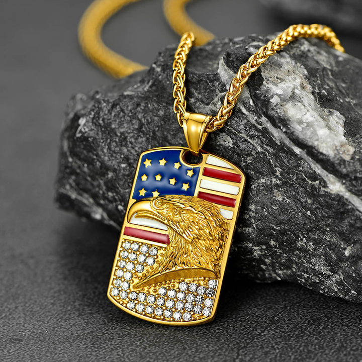 Engraved American Flag Eagle Dog Tag Necklace for Men Women