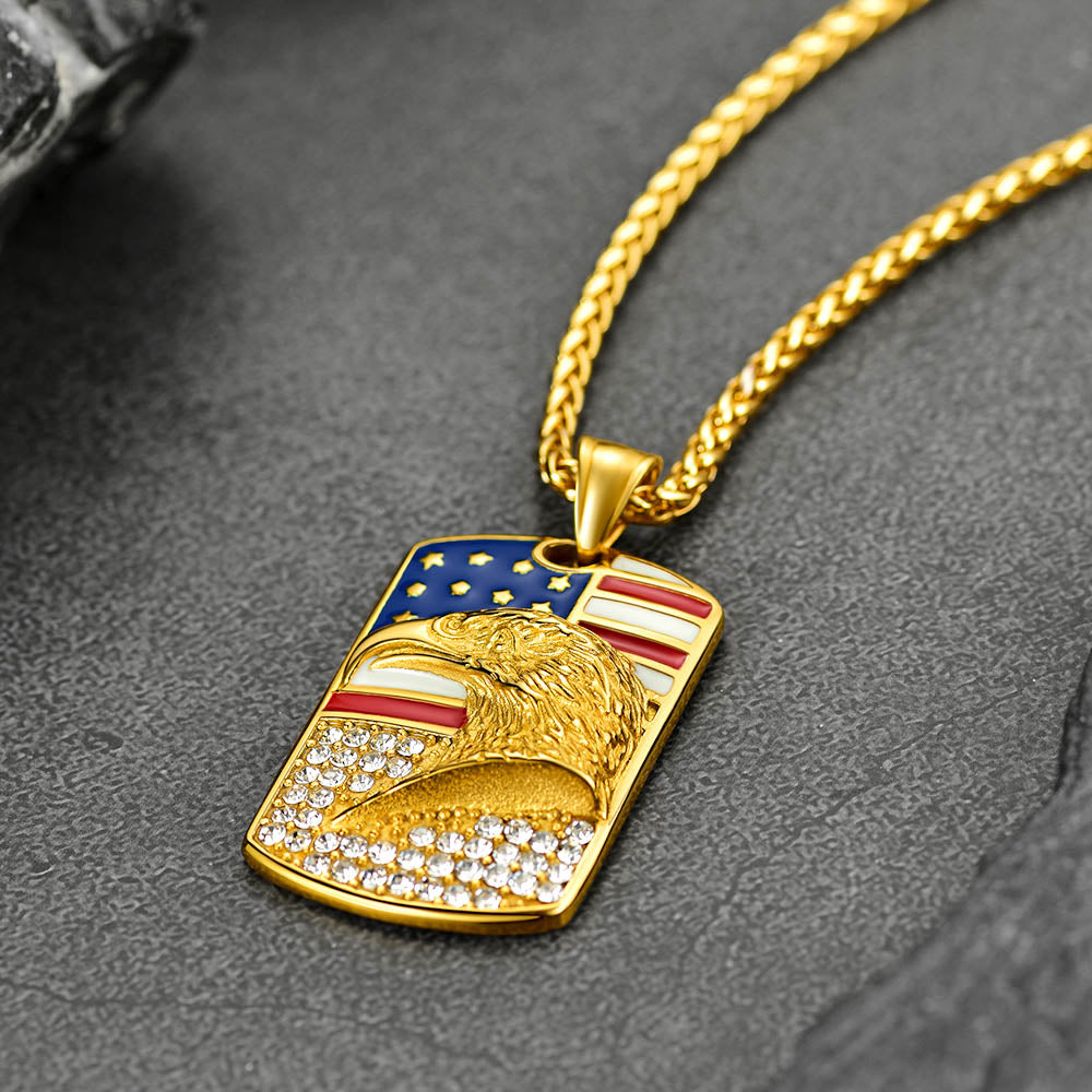 Engraved American Flag Eagle Dog Tag Necklace for Men Women