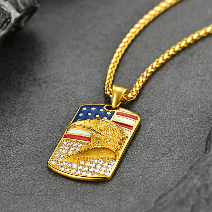 Engraved American Flag Eagle Dog Tag Necklace for Men Women