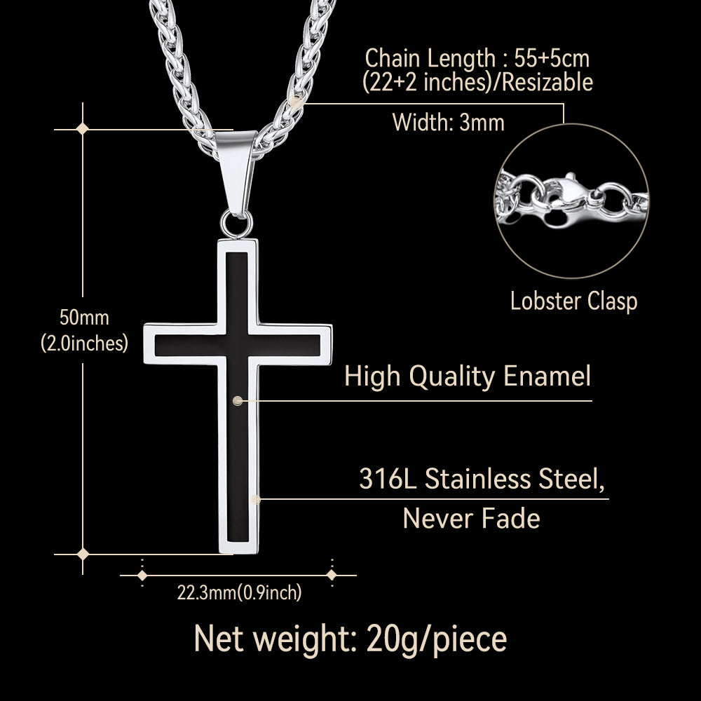 Christian Black Enamel Cross Necklace For Men Women