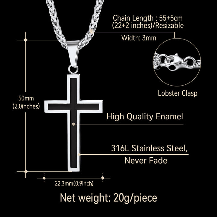 Christian Black Enamel Cross Necklace For Men Women