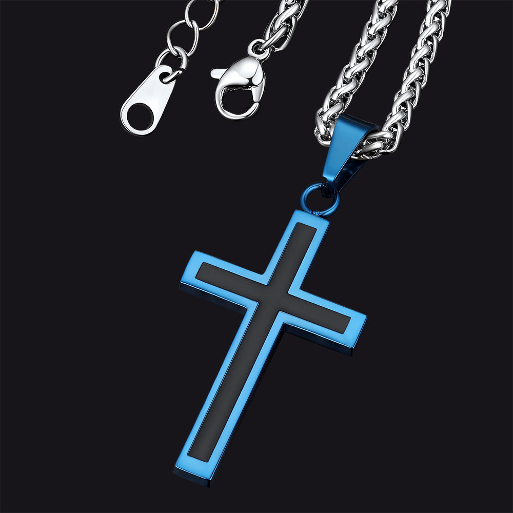Christian Black Enamel Cross Necklace For Men Women