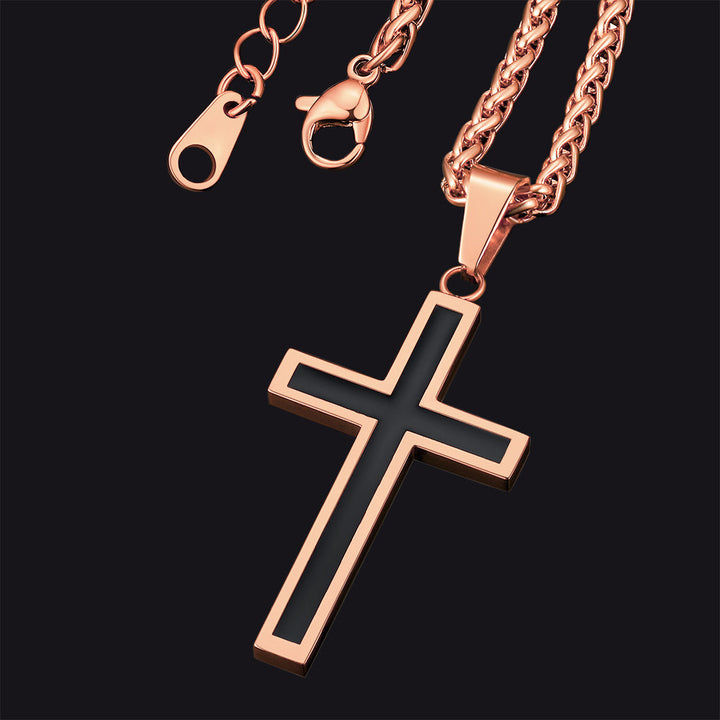 Christian Black Enamel Cross Necklace For Men Women
