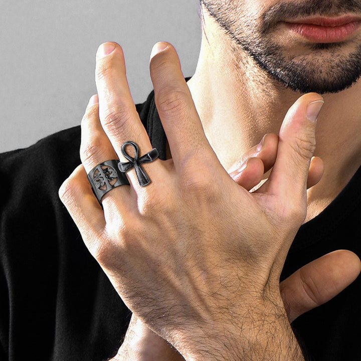 Egyptian Coptic Ankh Cross Stainless Steel Ring for Men Women