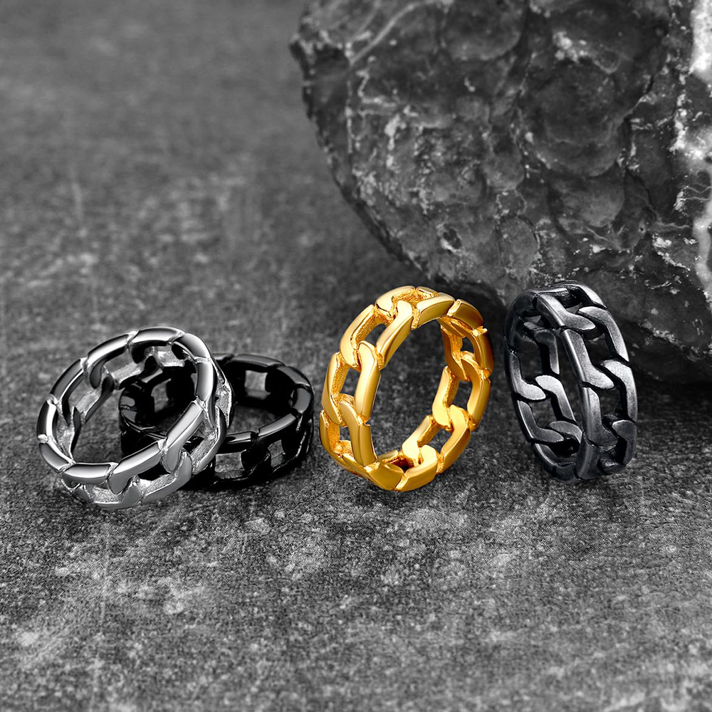 Chunky Cuban Link Chain Ring For Men Stainless Steel