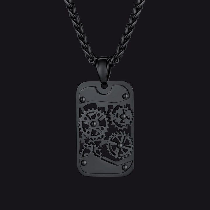 Mechanical Gear Dog Tag Pendant Necklace for Men