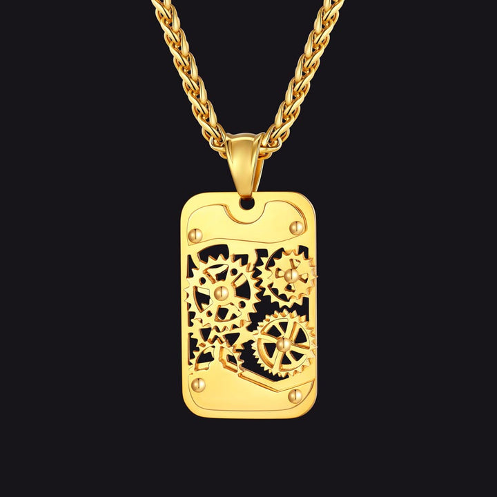 Mechanical Gear Dog Tag Pendant Necklace for Men