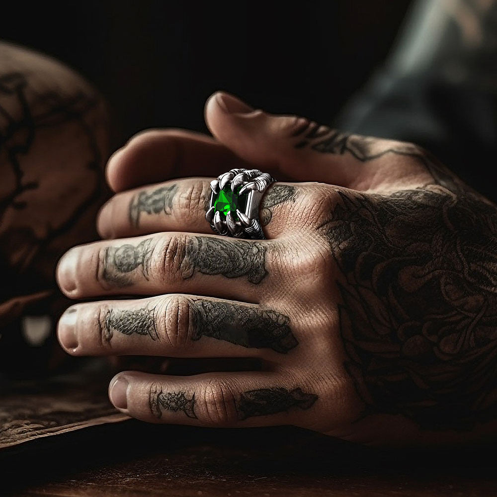 Crystal Dragon Claw Stainless Steel Gemstone Ring For Men