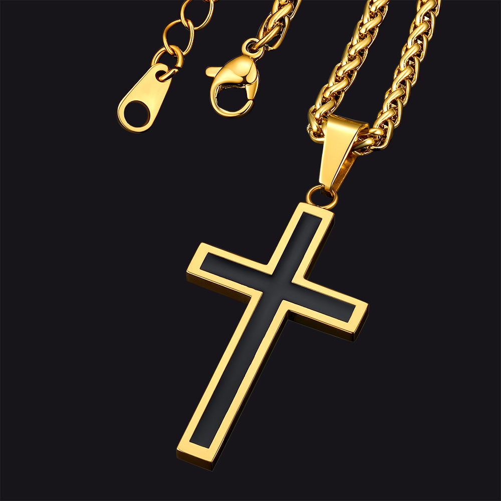 Christian Black Enamel Cross Necklace For Men Women