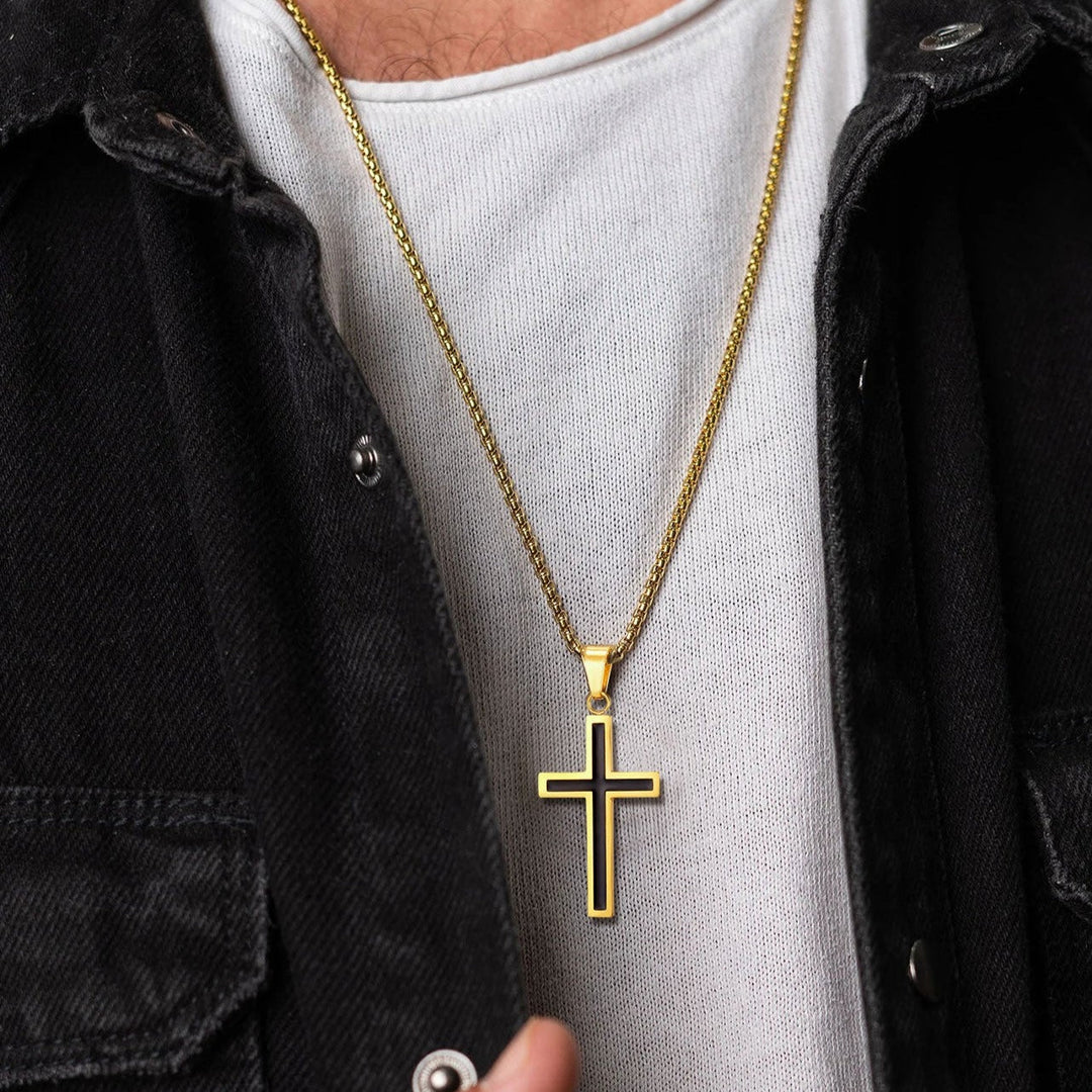 Christian Black Enamel Cross Necklace For Men Women