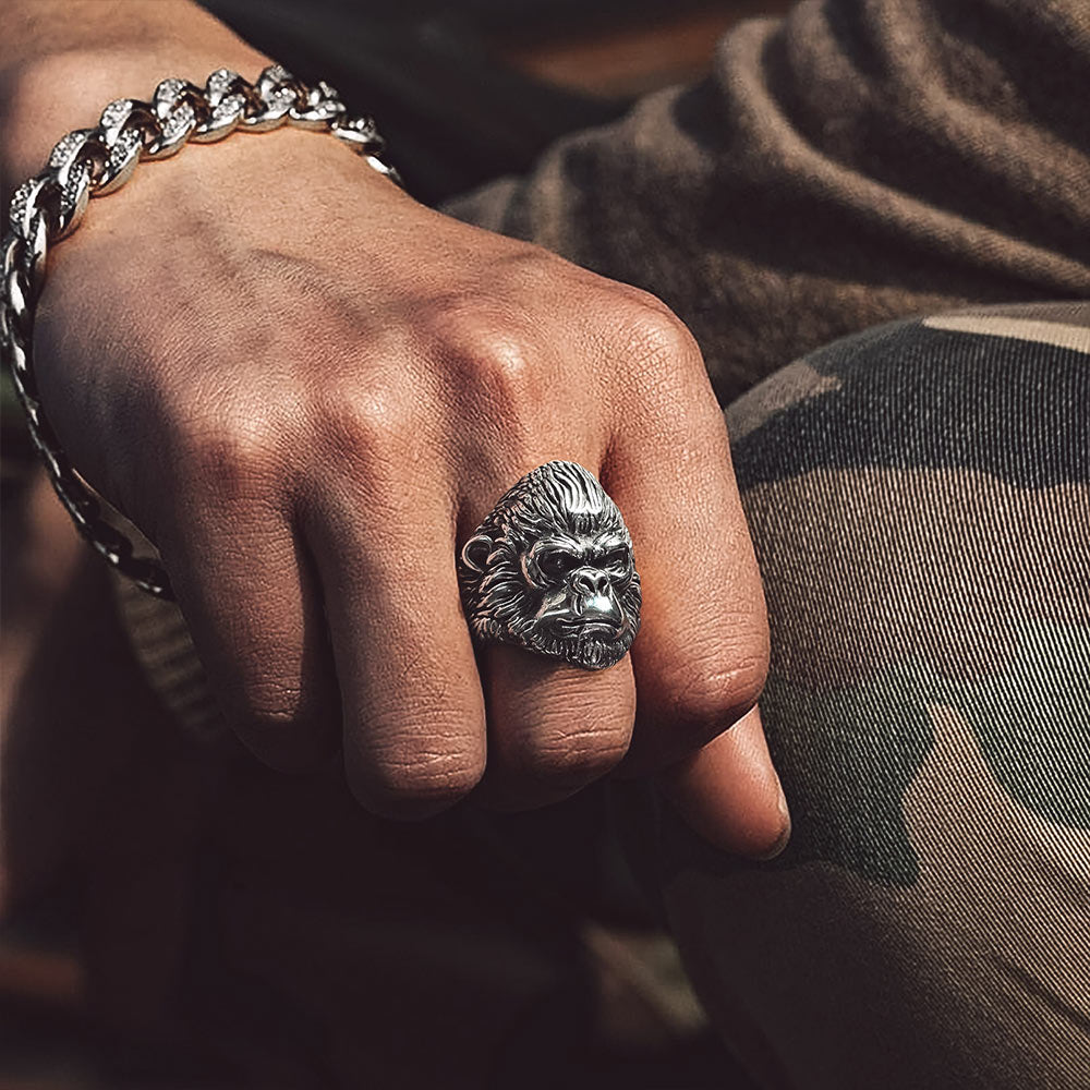 Biker Gorilla King Stainless Steel Ring for Men
