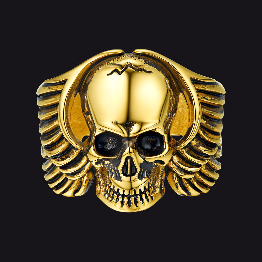 Gothic Cool Wings Skull Stainless Steel Ring for Men