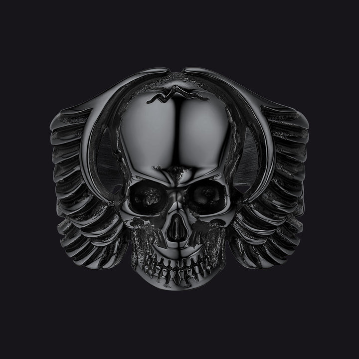 Gothic Cool Wings Skull Stainless Steel Ring for Men