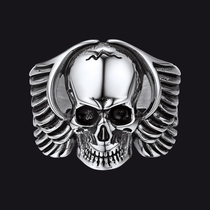 Gothic Cool Wings Skull Stainless Steel Ring for Men