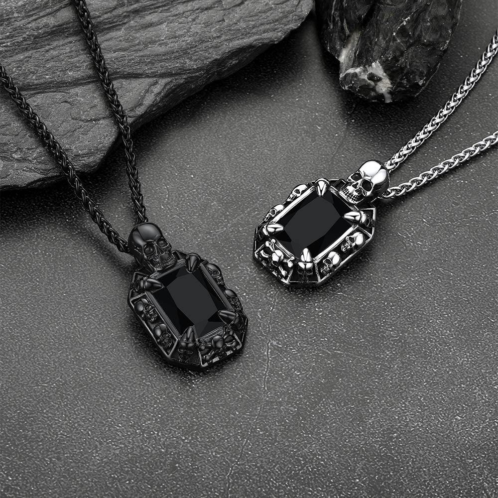 Cuban Curb Chain & Skull Crystal Layered Necklaces Set for Men