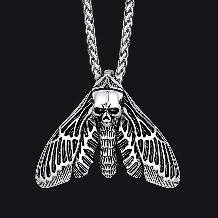 Cool Gothic Skull Moth Pendant Stainless Steel Necklace for Men Boys