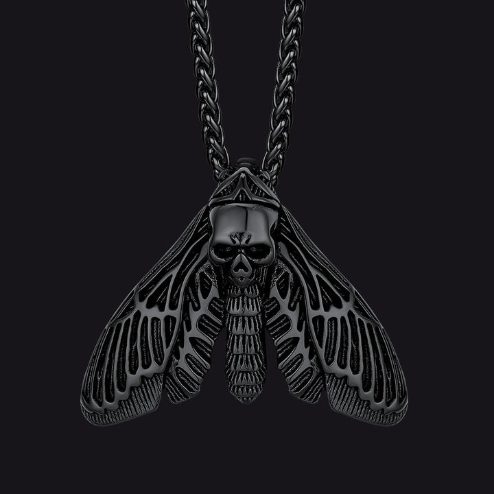 Cool Gothic Skull Moth Pendant Stainless Steel Necklace for Men Boys