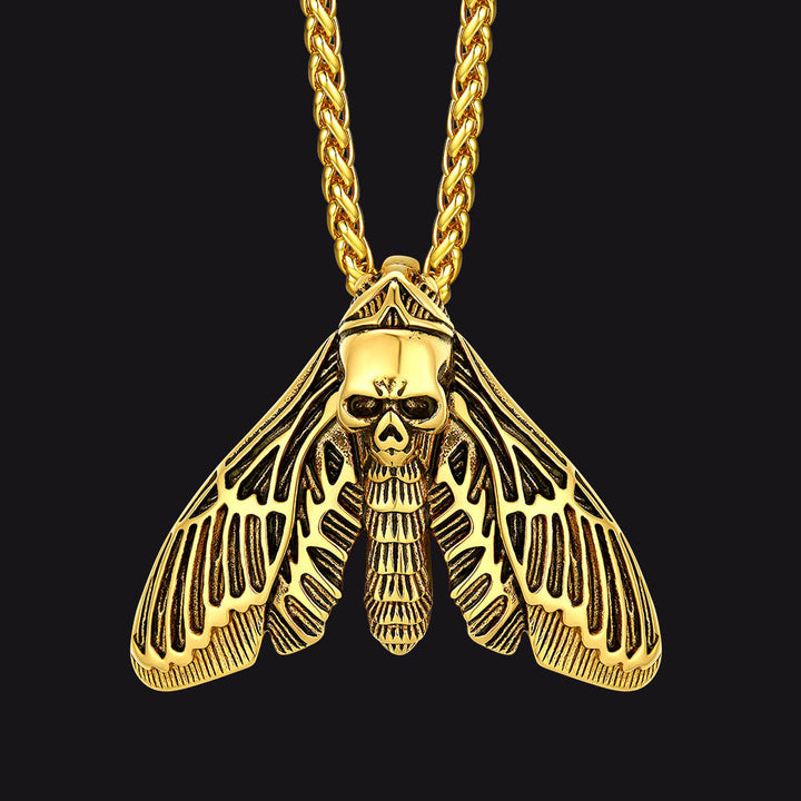 Cool Gothic Skull Moth Pendant Stainless Steel Necklace for Men Boys