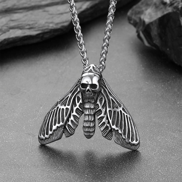 Cool Gothic Skull Moth Pendant Stainless Steel Necklace for Men Boys