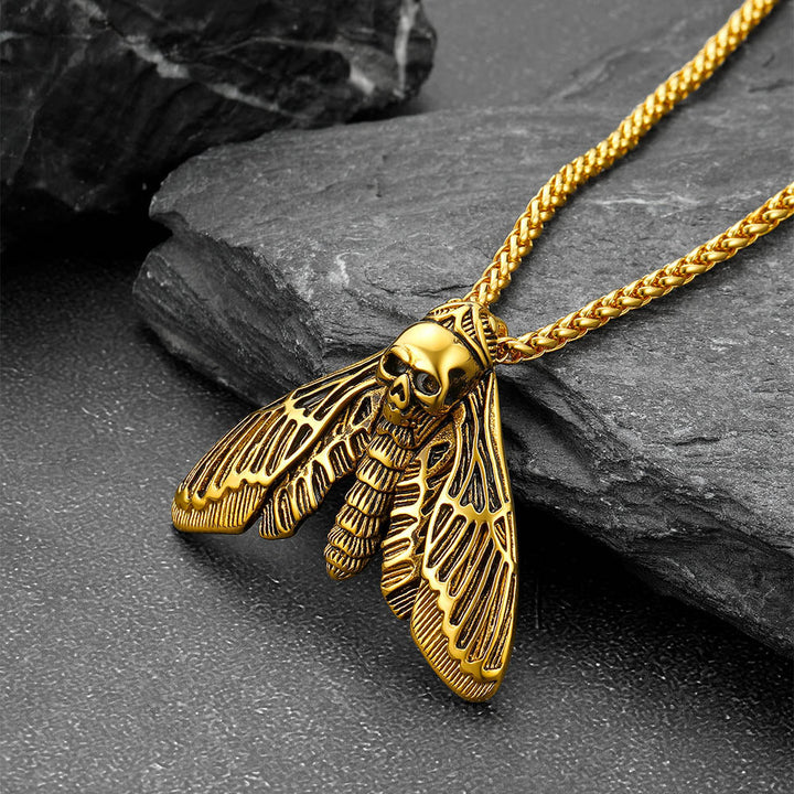 Cool Gothic Skull Moth Pendant Stainless Steel Necklace for Men Boys