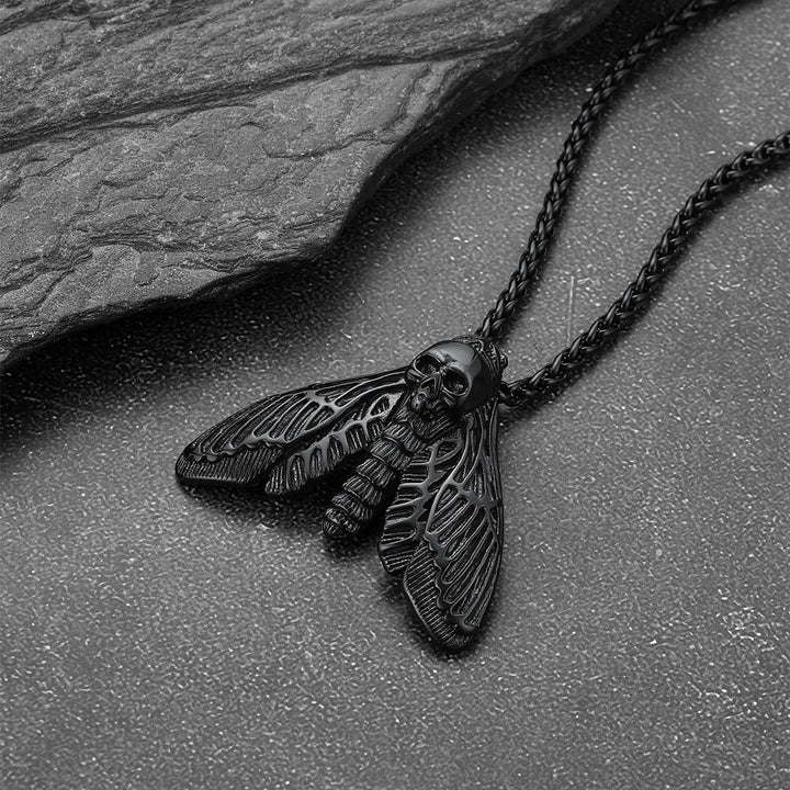 Cool Gothic Skull Moth Pendant Stainless Steel Necklace for Men Boys