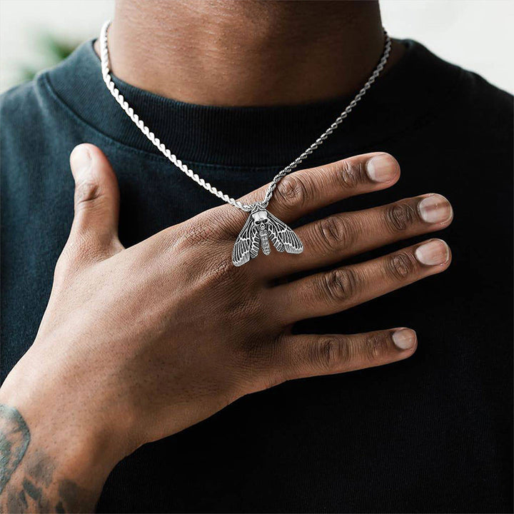 Cool Gothic Skull Moth Pendant Stainless Steel Necklace for Men Boys