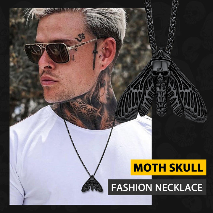 Cool Gothic Skull Moth Pendant Stainless Steel Necklace for Men Boys