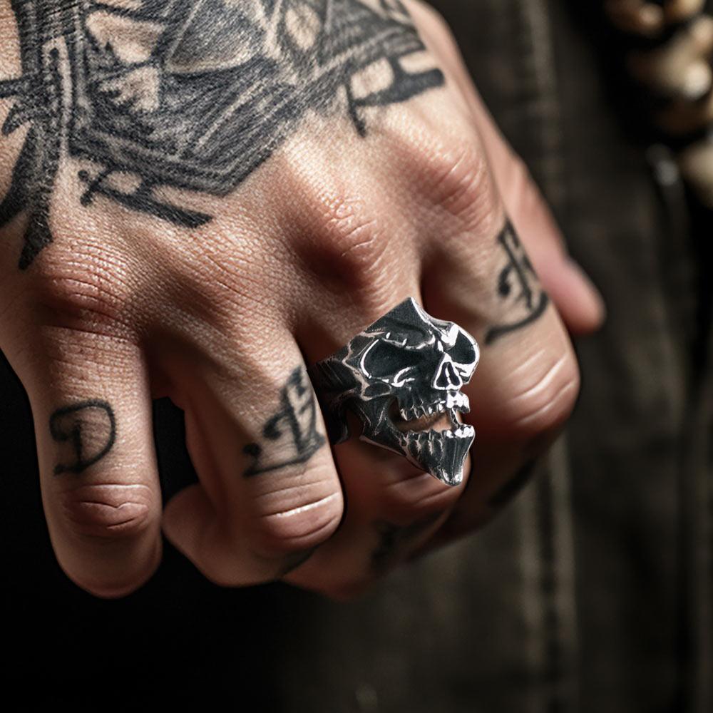 Gothic Skull Biker Rings for Men in Stainless Steel