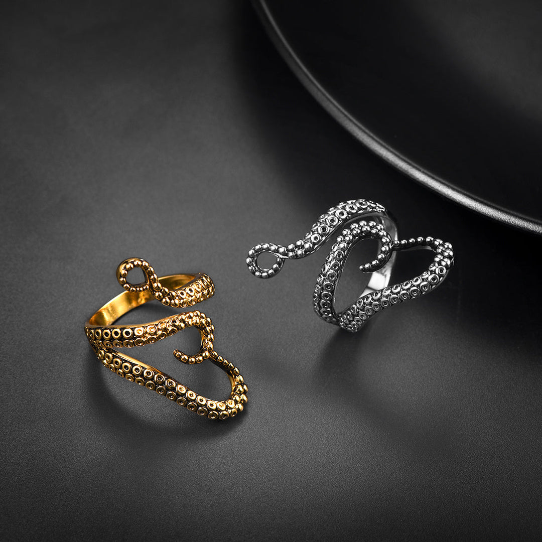 Gothic Punk Animal Octopus Adjustable Open Ring for Men