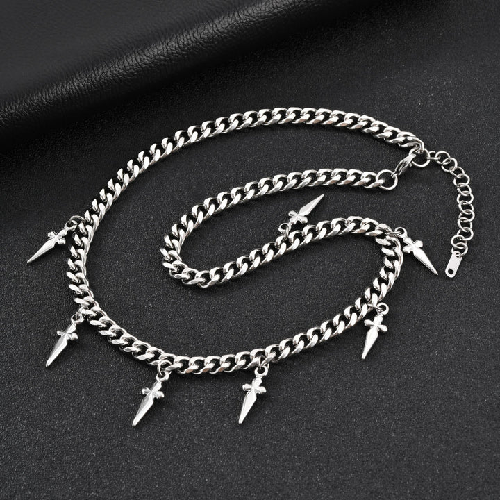 Gothic Cross and Spike Charmed Cuban Chain Necklace for Men