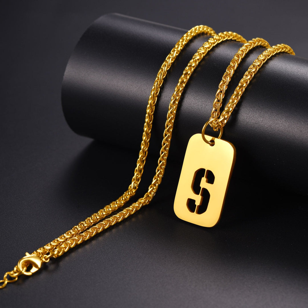 Hollow Personalized Initial Dog Tag Necklace for Men and Women