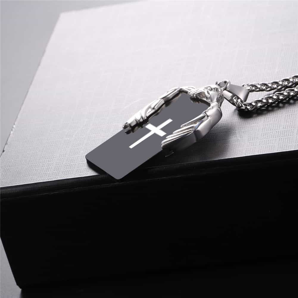 Christian Cross Necklace Military Dog Tag With Wing