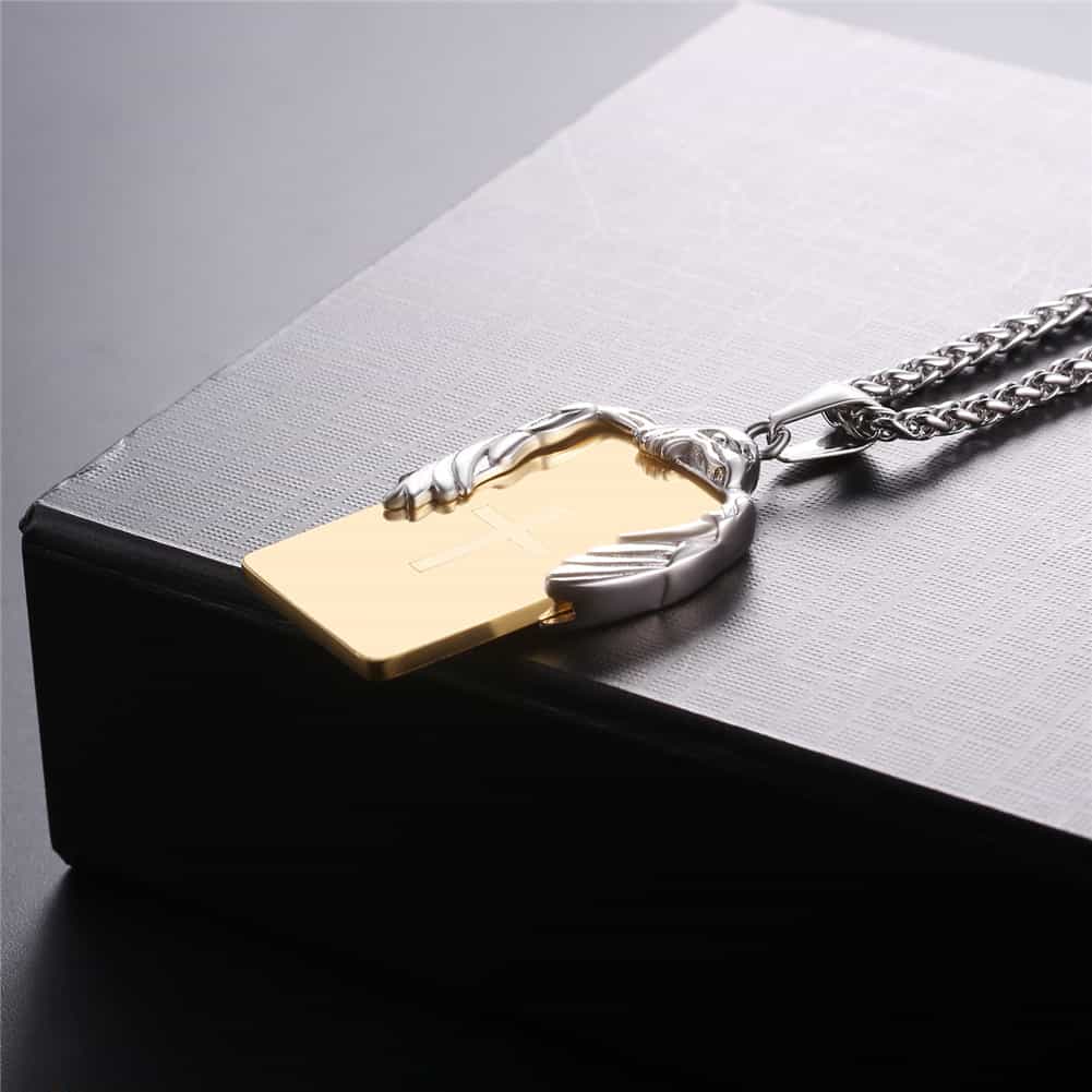 Christian Cross Necklace Military Dog Tag With Wing