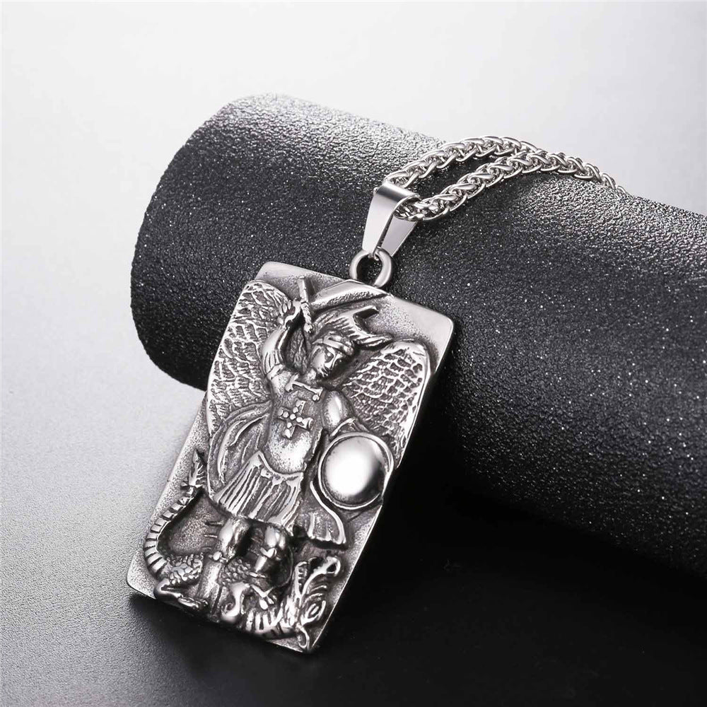 Engraved St. Michael The Archangel Dog Tag Necklace