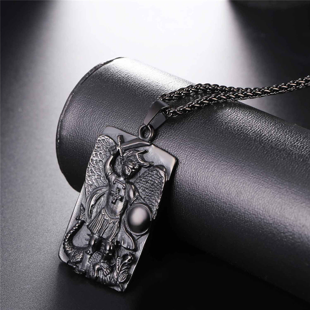 Engraved St. Michael The Archangel Dog Tag Necklace