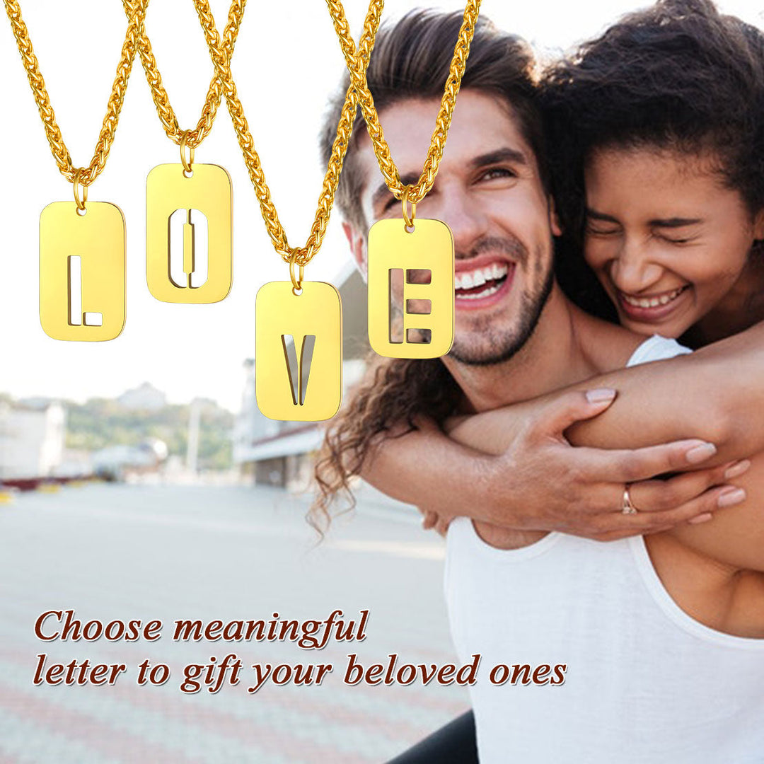 Hollow Personalized Initial Dog Tag Necklace for Men and Women