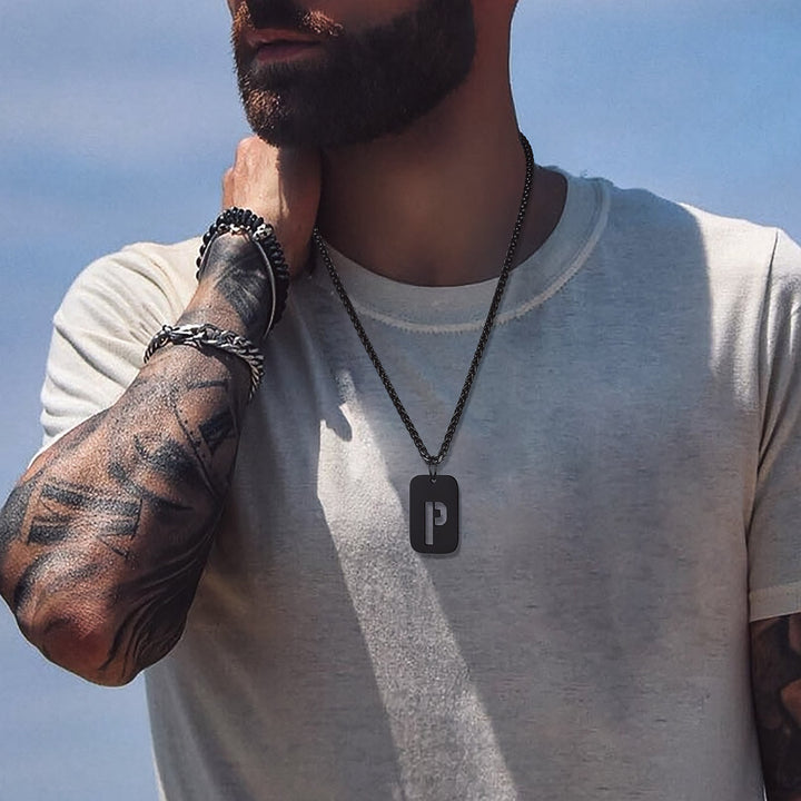 Hollow Personalized Initial Dog Tag Necklace for Men and Women