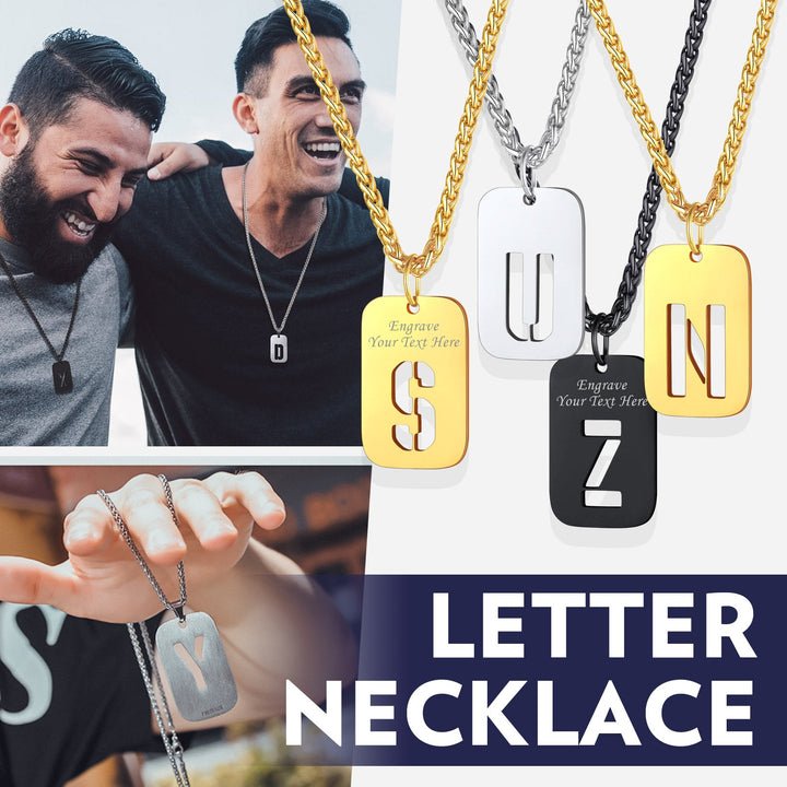 Hollow Personalized Initial Dog Tag Necklace for Men and Women