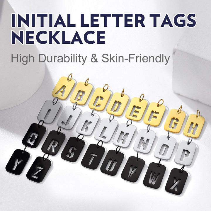 Hollow Personalized Initial Dog Tag Necklace for Men and Women