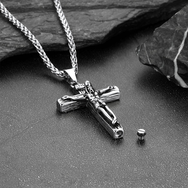 Christian Crucifix Cross Urn Necklace for Ashes Memorial Gift